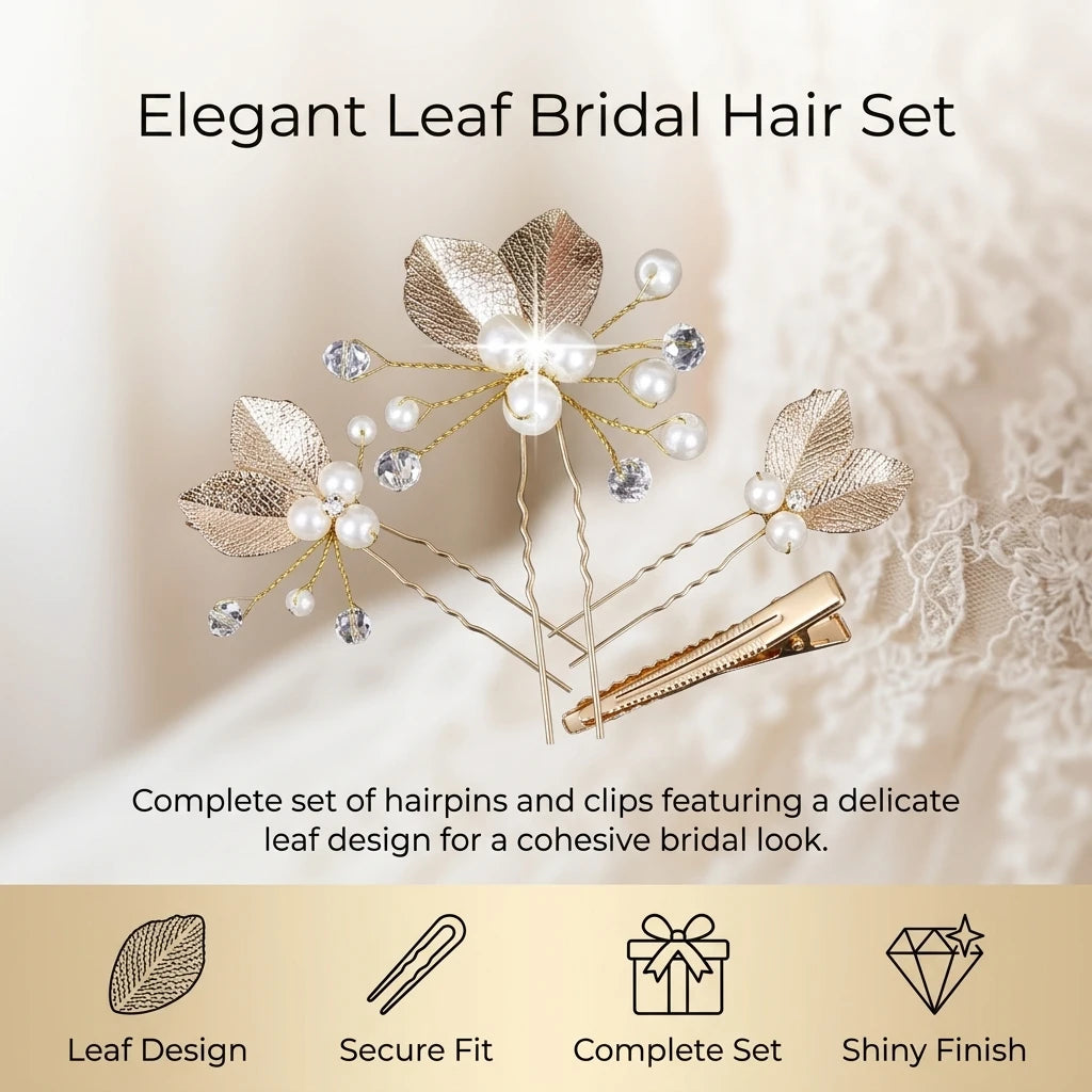 Bridal Hair Accessories Set Gold-Leaf Design for Wedding Dress Decoration Peaceful Pleasures Health and Wellness