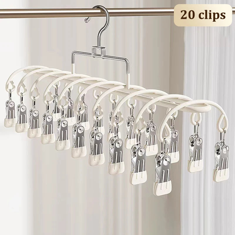20-Clip Stainless Steel Sock Drying Rack | Indoor & Outdoor Sock Drying Rack Peaceful Pleasures Health and Wellness White