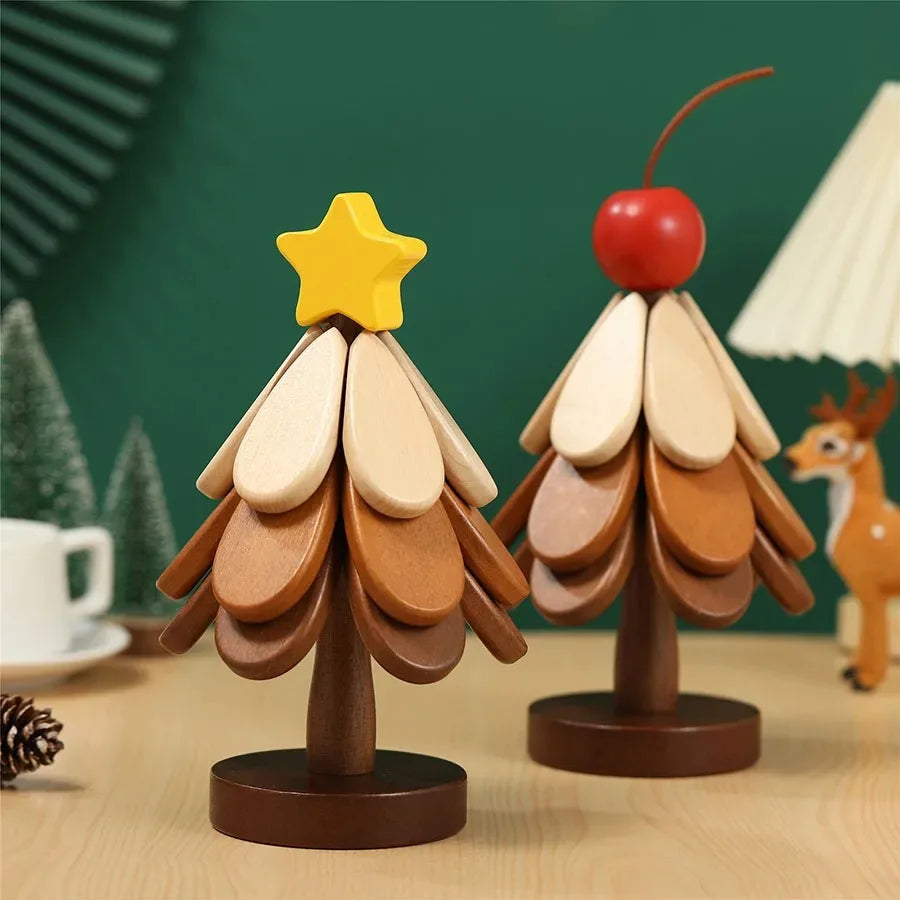 Christmas Tree Wooden Trivet & Heat Insulation Mat | Foldable Pot Pad – Star & Cherry Style