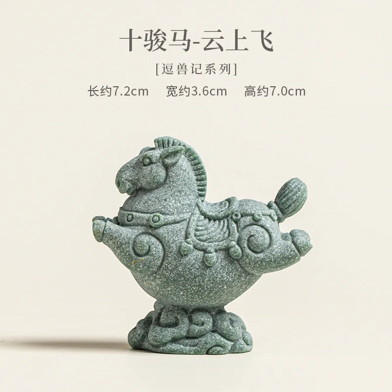 Flying Horse Green Sandstone Tea Pet Figurine | Luck & Wealth Tea Pet Figurine Peaceful Pleasures Health and Wellness light green