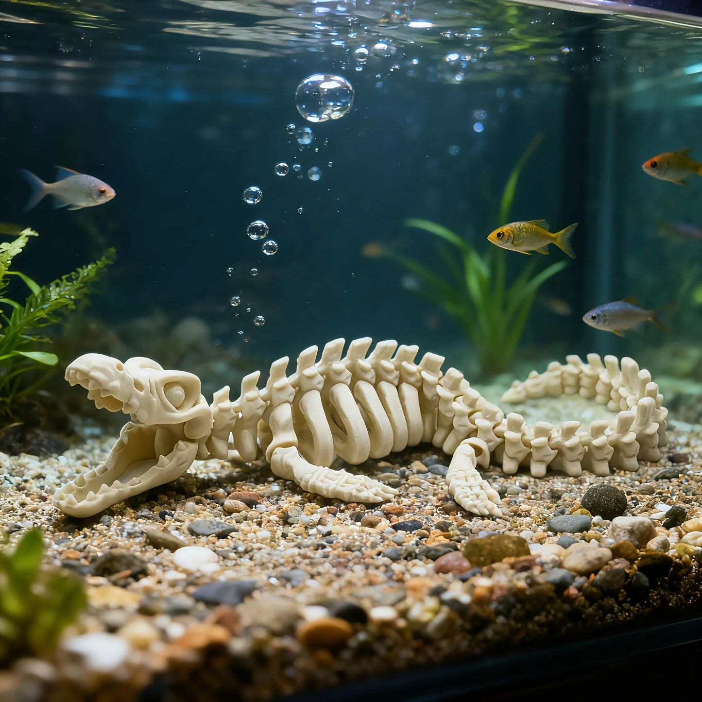 1 Piece Realistic Mosasaurus Skeleton Replica Aquarium Decoration Large Dinosaur Skeleton Model with White Fins and Tail for Fish Tank Decoration Marine Reptile Display Paleontology Themed Gift Suitable for Collectors and Aqu Peaceful Pleasures Health and Wellness 1Pcs