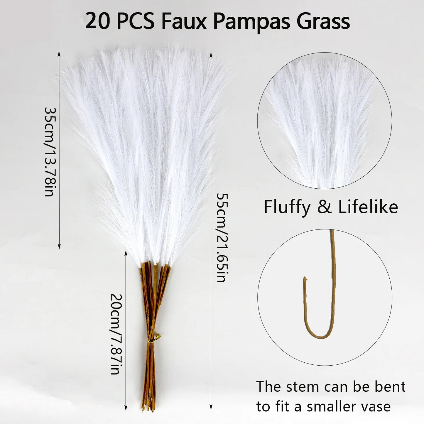 20Pcs Artificial Pampas Grass 21.6" | Fluffy Boho Home Decor