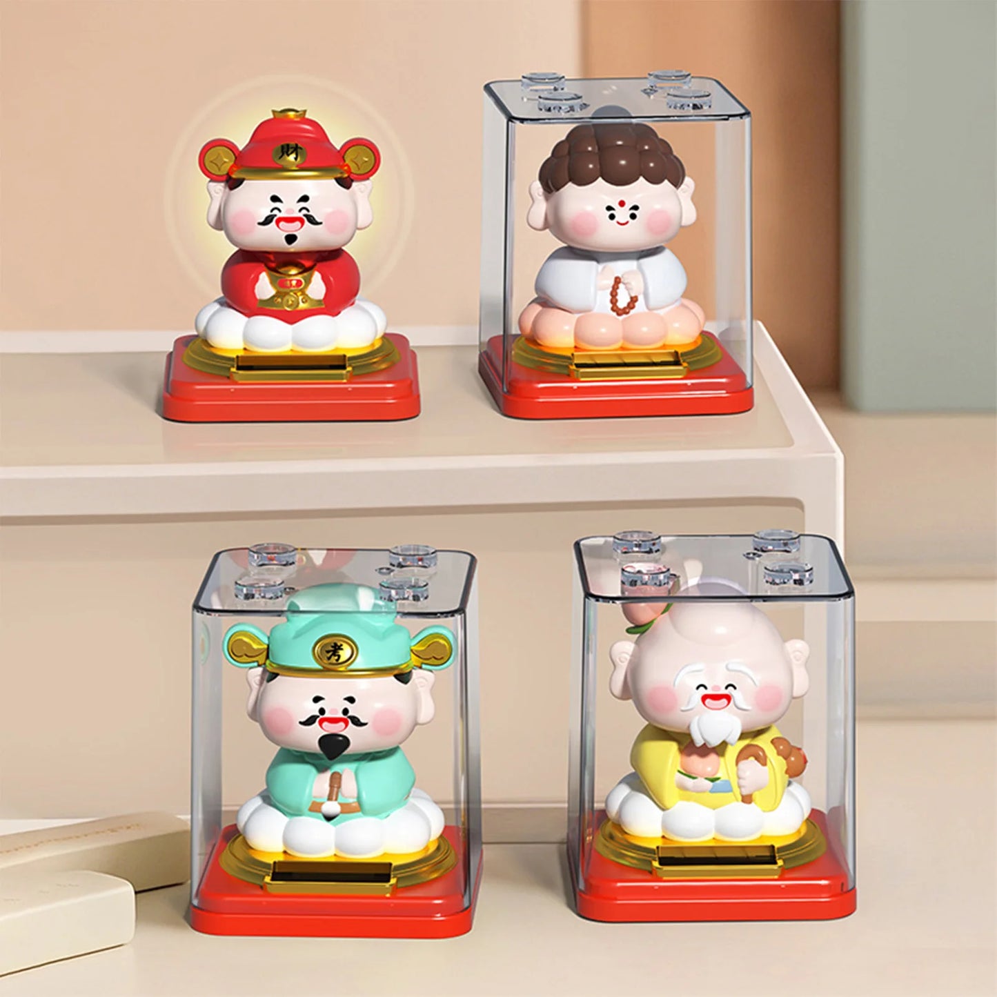 Solar Powered Money God Figurine Auto Noddin Implies Auspiciousness Car Decoration Dashboard Automatic Nodding Solar Decor Peaceful Pleasures Health and Wellness