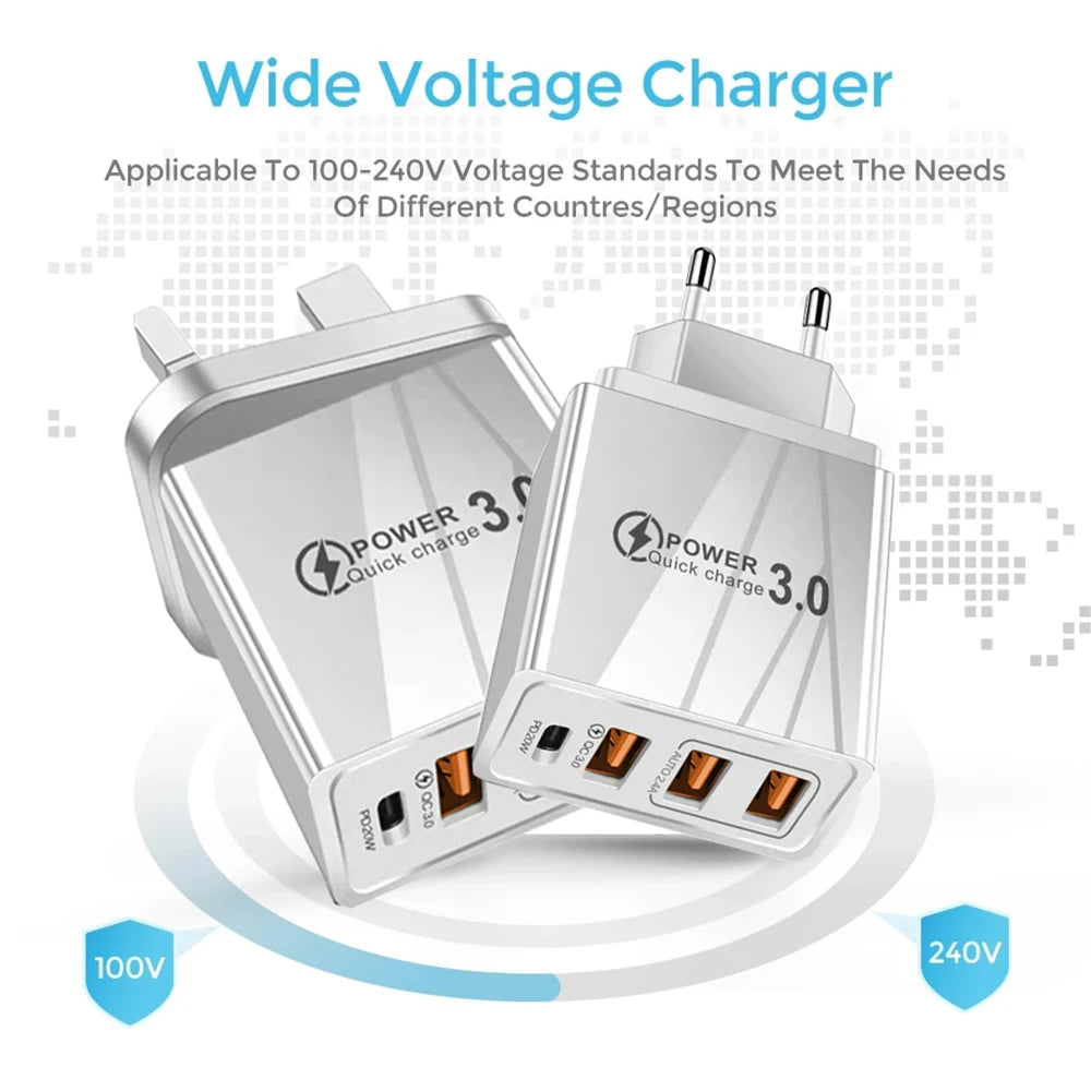 48W Multi-Port USB PD Fast Charger | Quick Charge 3.0 Adapter