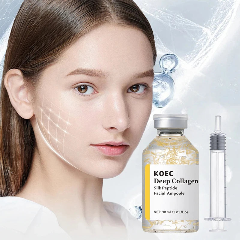 Deep Collagen Silk Peptide Facial Ampoule Serum 30ml Korean Essence Injector Reduce Fine Lines Firms Moisturize Collagen Essence Peaceful Pleasures Health and Wellness