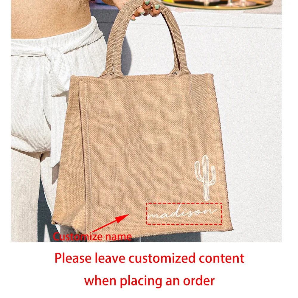 Custom Cactus Burlap Beach Tote Bag | Bridesmaid Bachelorette Gift