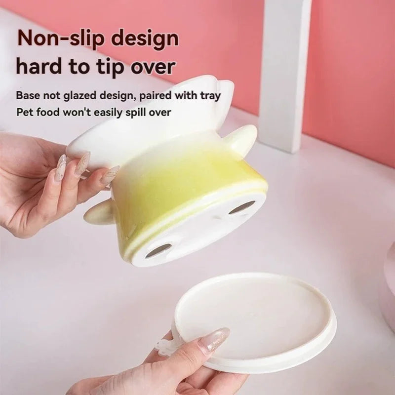 Elevated Ceramic Cat Bowl | Flower Shape Anti-Slip Tilted Feeder