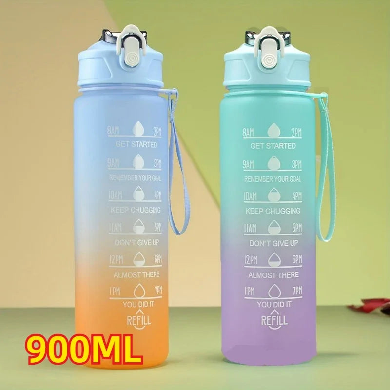 2L Motivational Sports Water Bottle with Time Marker & Straw