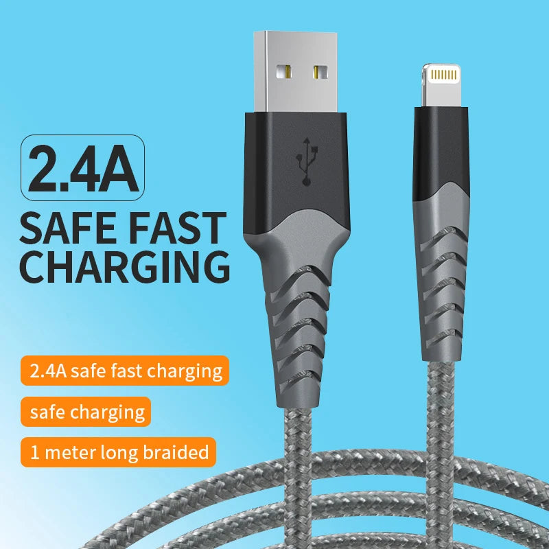 Nylon Braided USB-A to Lightning Cable 1M 2.4A Fast Charging
