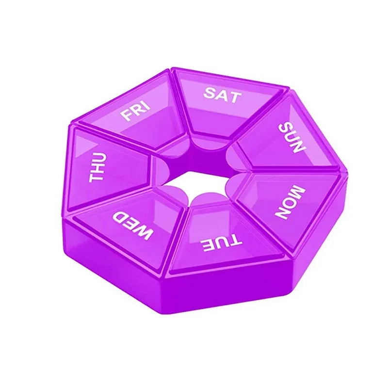 Weekly 7-day Pill Organizer Portable Travel Pill Box Multifunctional Small Medicine Case Black Peaceful Pleasures Health and Wellness Purple
