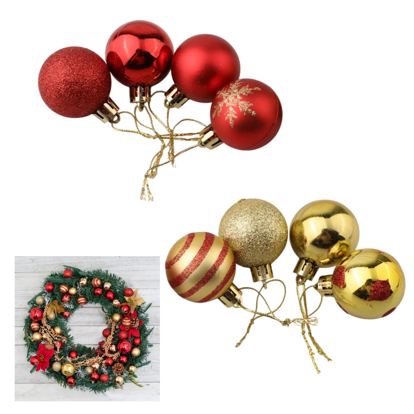 Christmas Ball Ornaments Tree Decorations Red Gold Hanging Bauble