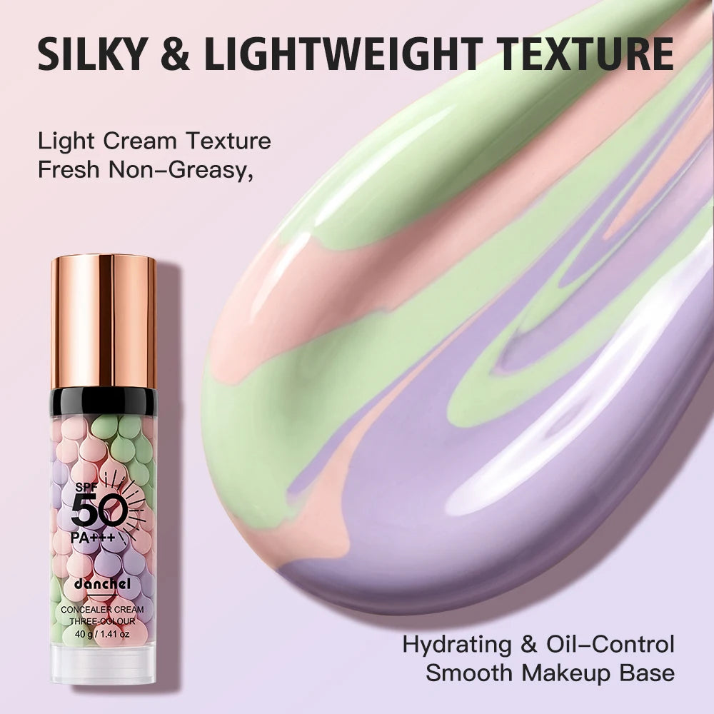 3-Color Sunscreen Concealer Cream Moisturizing Formula SPF50+ Sun Protection Oil-control Correcting Skin Tone Sunscreen Primer Peaceful Pleasures Health and Wellness