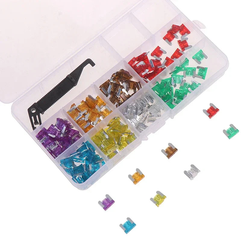 100-Piece Mini Blade Fuse Kit – Low Profile Car Fuses 3A–30A