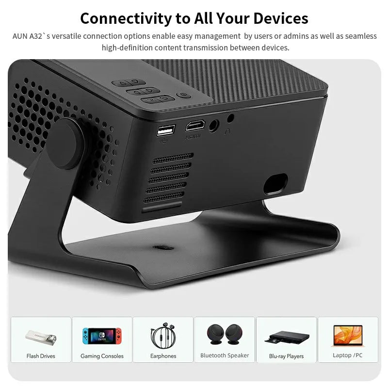 AUN A32 Pro MINI Android Projector Portable Cinema Home Theater VideoProjector 3D WIFI 4K 1080P Movie HDMI ROHS CE Free Shipping Peaceful Pleasures Health and Wellness