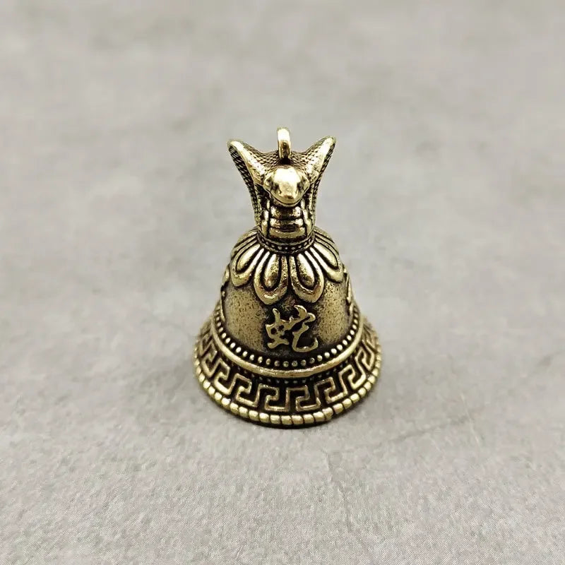 Brass Chinese 12 Zodiac Animals Heads Bell Keychain Pendants Jewelry Vintage Copper Feng Shui Car Key Chain Hanging Keyring Gift Peaceful Pleasures Health and Wellness snake