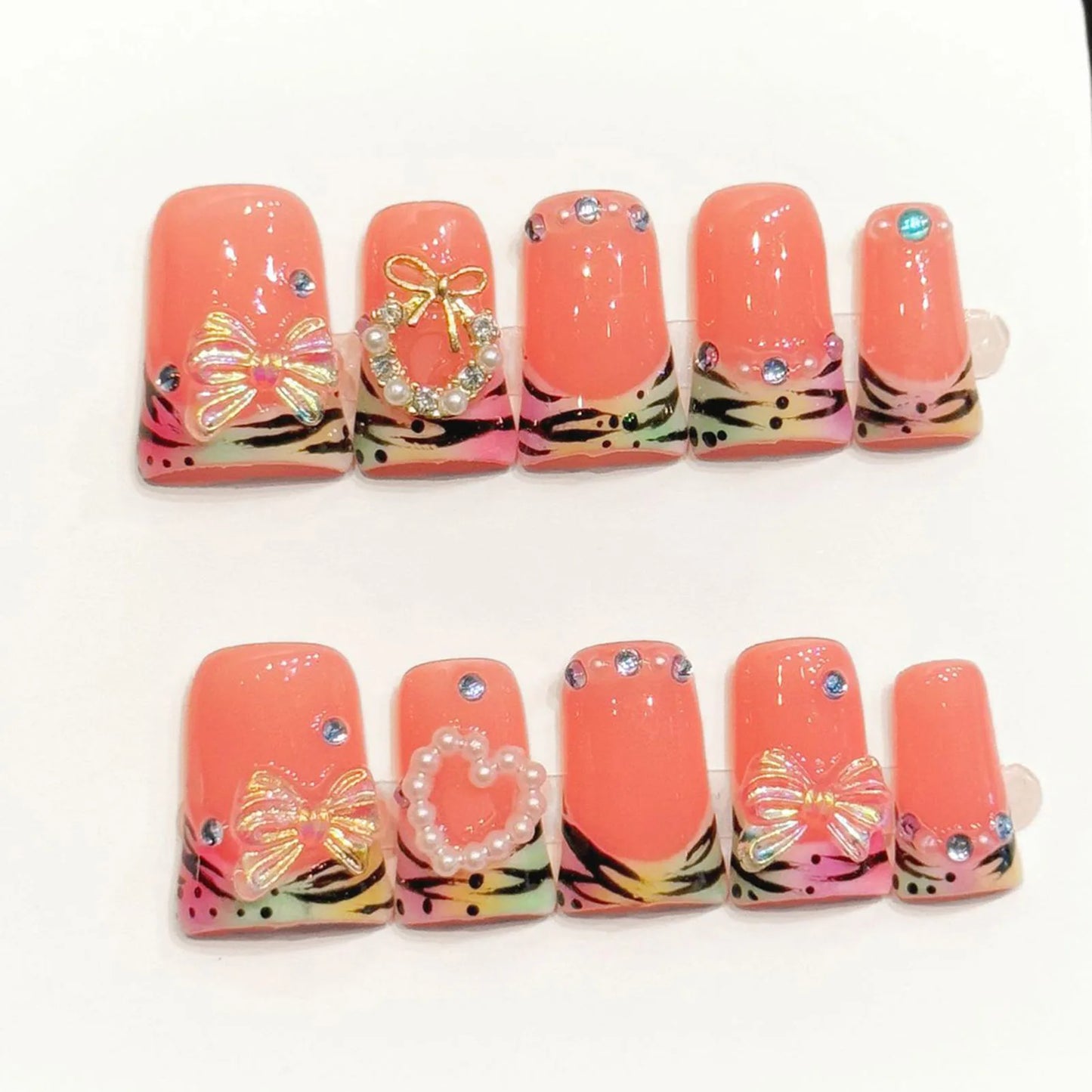 Duckbill Press On Nails – Orange Pink Gradient French Tip 10pcs