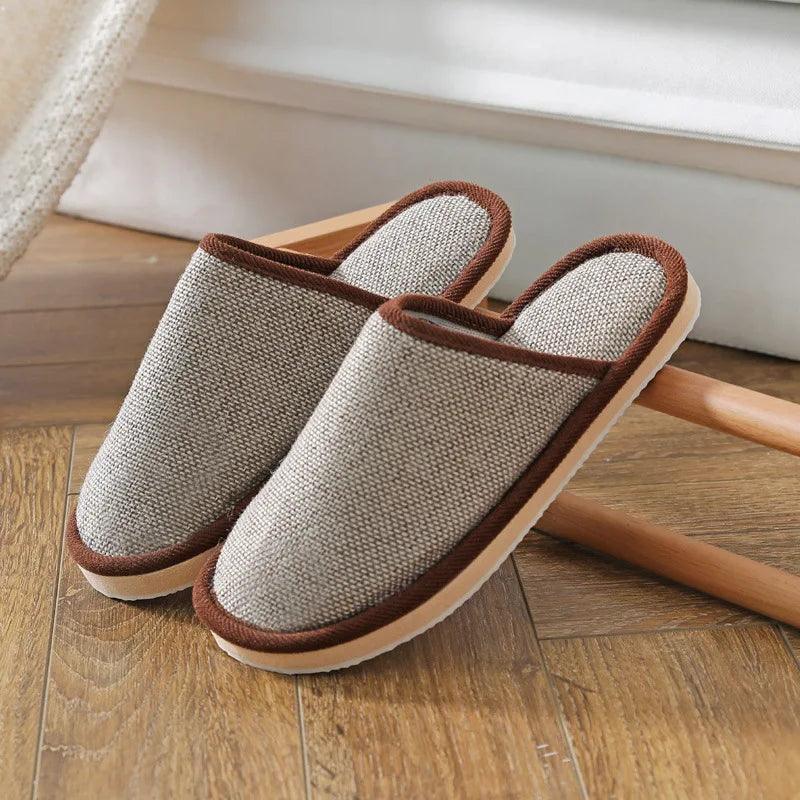 JPNTKY Unisex Linen Indoor Slippers | Flat House Shoes
