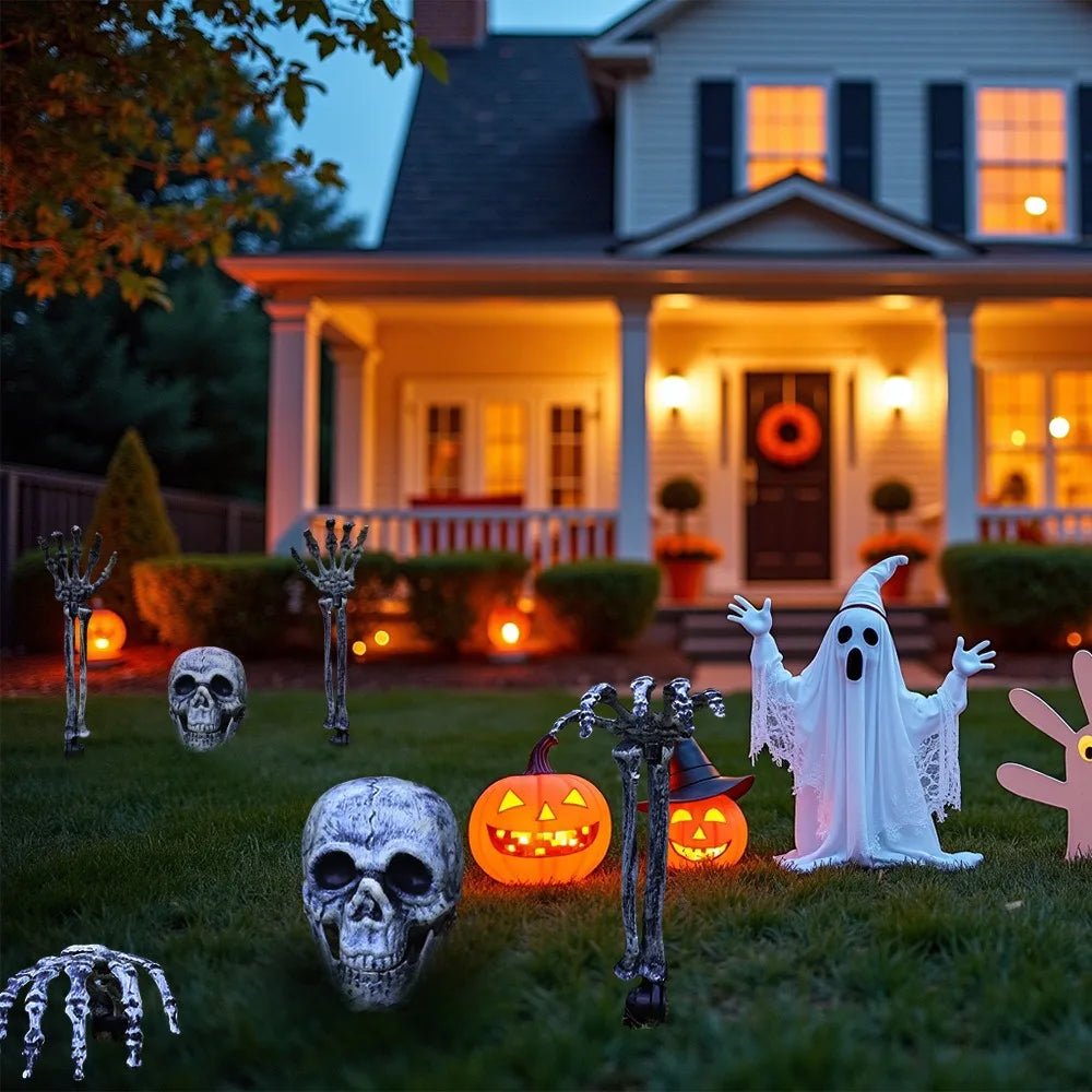 Halloween Skull Skeleton Head Realistic Human Hand Arms for Halloween Party Home Garden Lawn Decor Haunted House Horror Props Peaceful Pleasures Health and Wellness