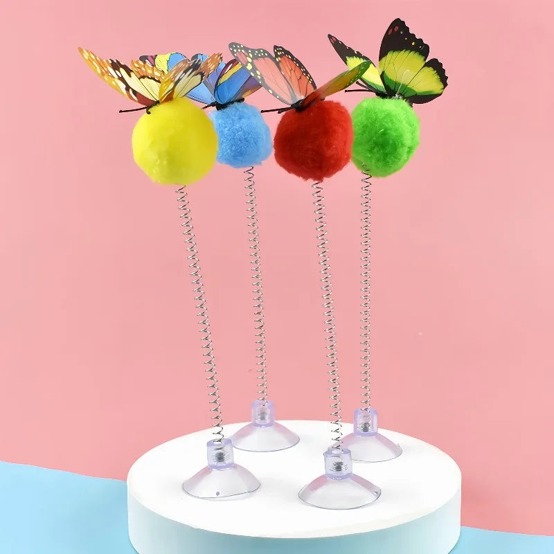 Cat Spring Ball Toys with Suction Cups & Butterfly Design Cat Spring Toy Peaceful Pleasures Health and Wellness
