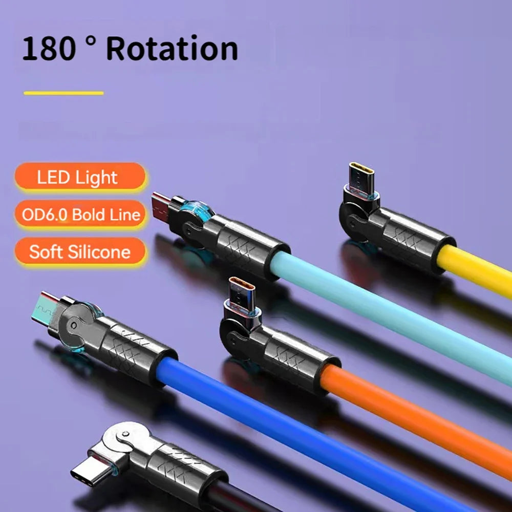 120W USB-C Fast Charge Silicone Rotating Elbow Cable 1M/2M