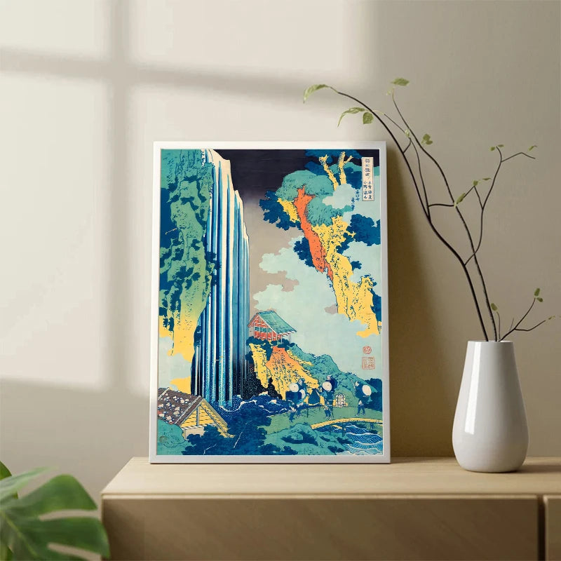 Hokusai Japanese Waterfall Ukiyo-e Canvas Wall Art Poster Canvas Wall Art Peaceful Pleasures Health and Wellness