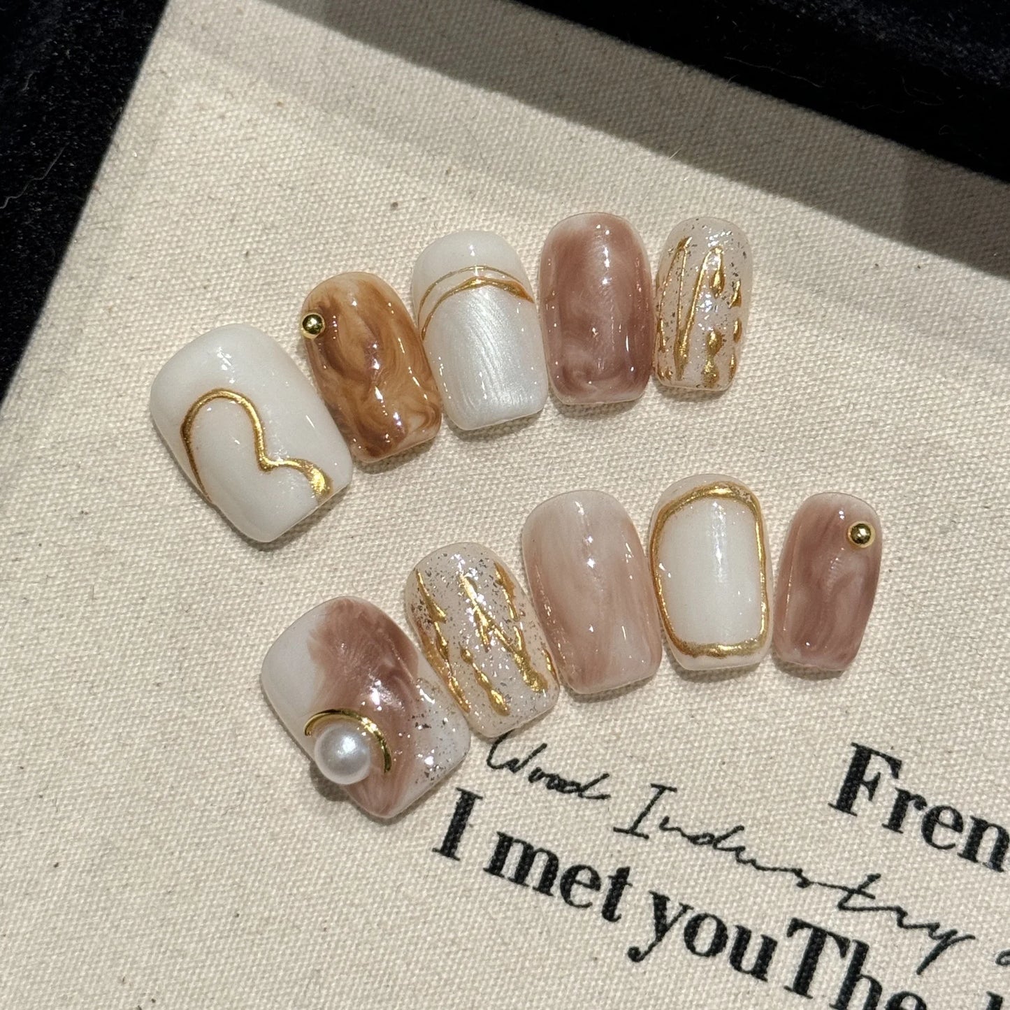 Handmade Press on Nails Glitter White Pearl Decor False Nails Full Cover Wearable Retro Baroque French Short Fake Nail Tips Peaceful Pleasures Health and Wellness XS 1