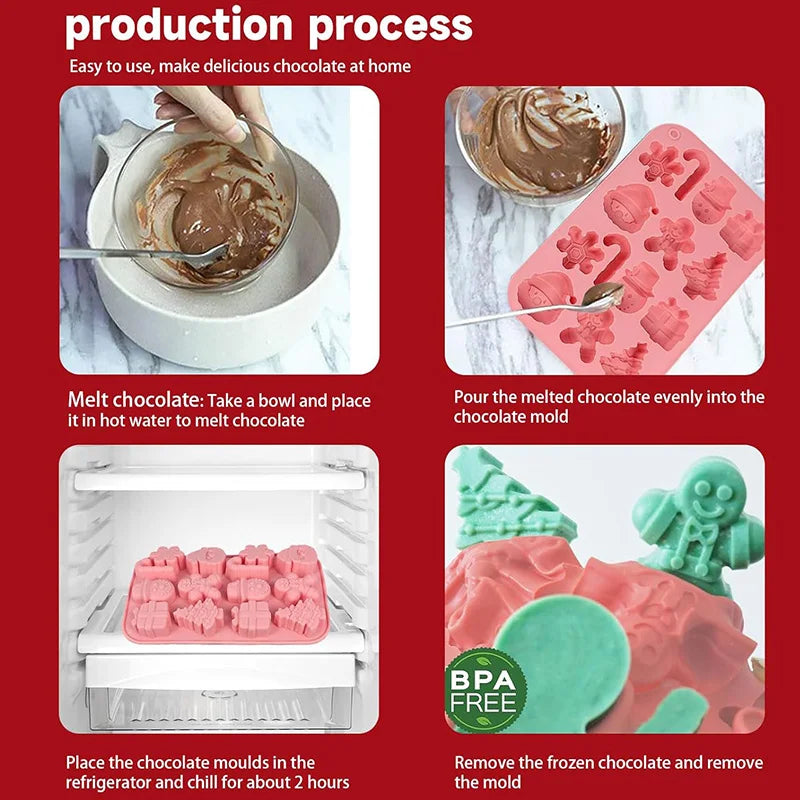 Christmas Silicone Chocolate & Candy Baking Molds – Snowflake, Snowman, Santa, Xmas Tree & Gingerbread Man