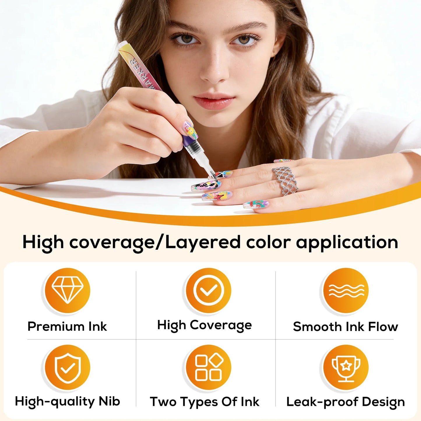 12 Colors Nail Art Acrylic Paint Pens DIY Drawing Liner Brush Pen