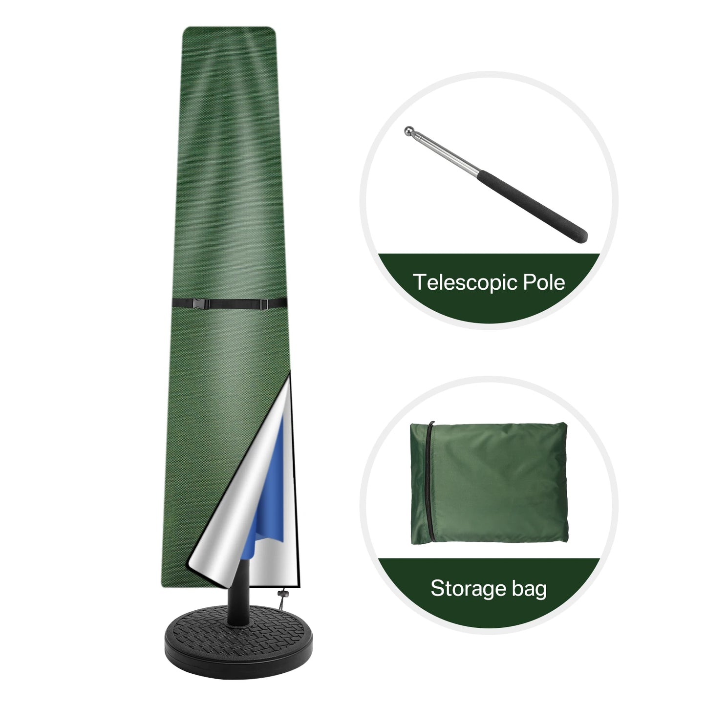 210D Oxford Waterproof Patio Umbrella Cover with Zipper & Rod