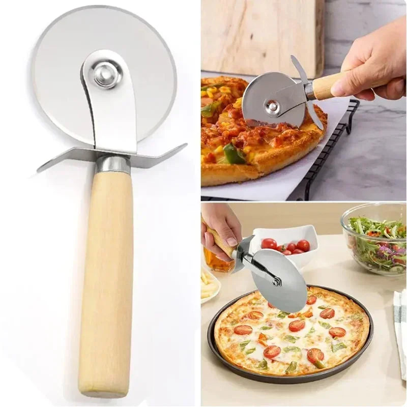 Stainless Steel Pizza Cutter Wooden Handle Pastry Dough Cutter Baking Supplies Cutting Wheel Slicer Kitchen Accessories Shovel Peaceful Pleasures Health and Wellness