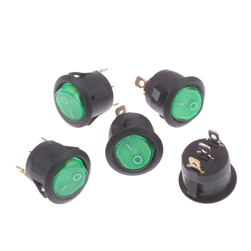 5Pcs/pack Versatile KCD1 On/Off 3-Pin 2-Position Snap 20A 12V Red Green LED Round Boat Rocker Switch With LED Small Toggle Peaceful Pleasures Health and Wellness Green