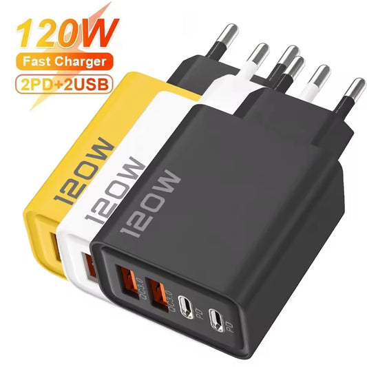 120W 4-Port USB-C Fast Charger PD QC 3.0 Wall Adapter USB Wall Charger Peaceful Pleasures Health and Wellness