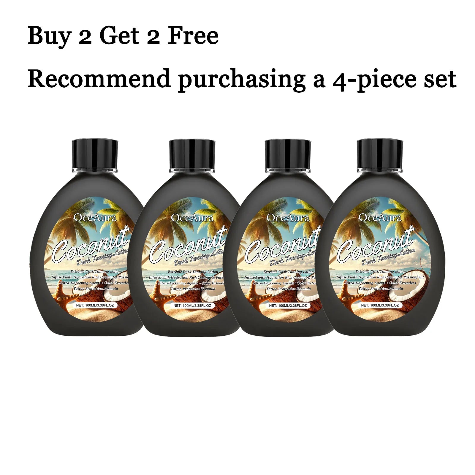 OceAura Coconut Tanning Lotion – Sunless Bronzer & Body Moisturizer Self Tanner Bronzer Peaceful Pleasures Health and Wellness 4 pcs