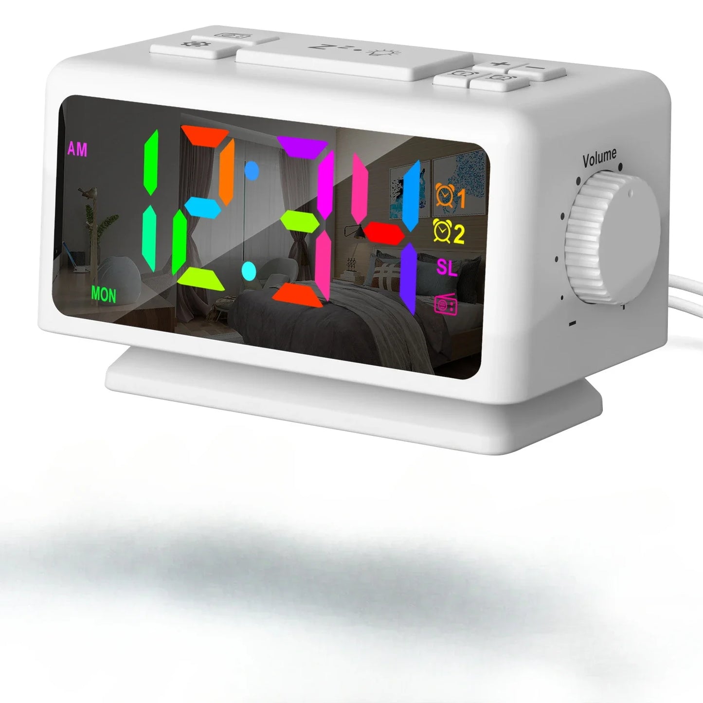 RGB LED Alarm Clock FM Radio Adjustable Brightness Date Display