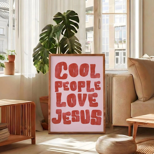 "Cool People Love Jesus" Christian Quote Canvas Wall Art Canvas Wall Art Peaceful Pleasures Health and Wellness G4063 60x80cm Unframed