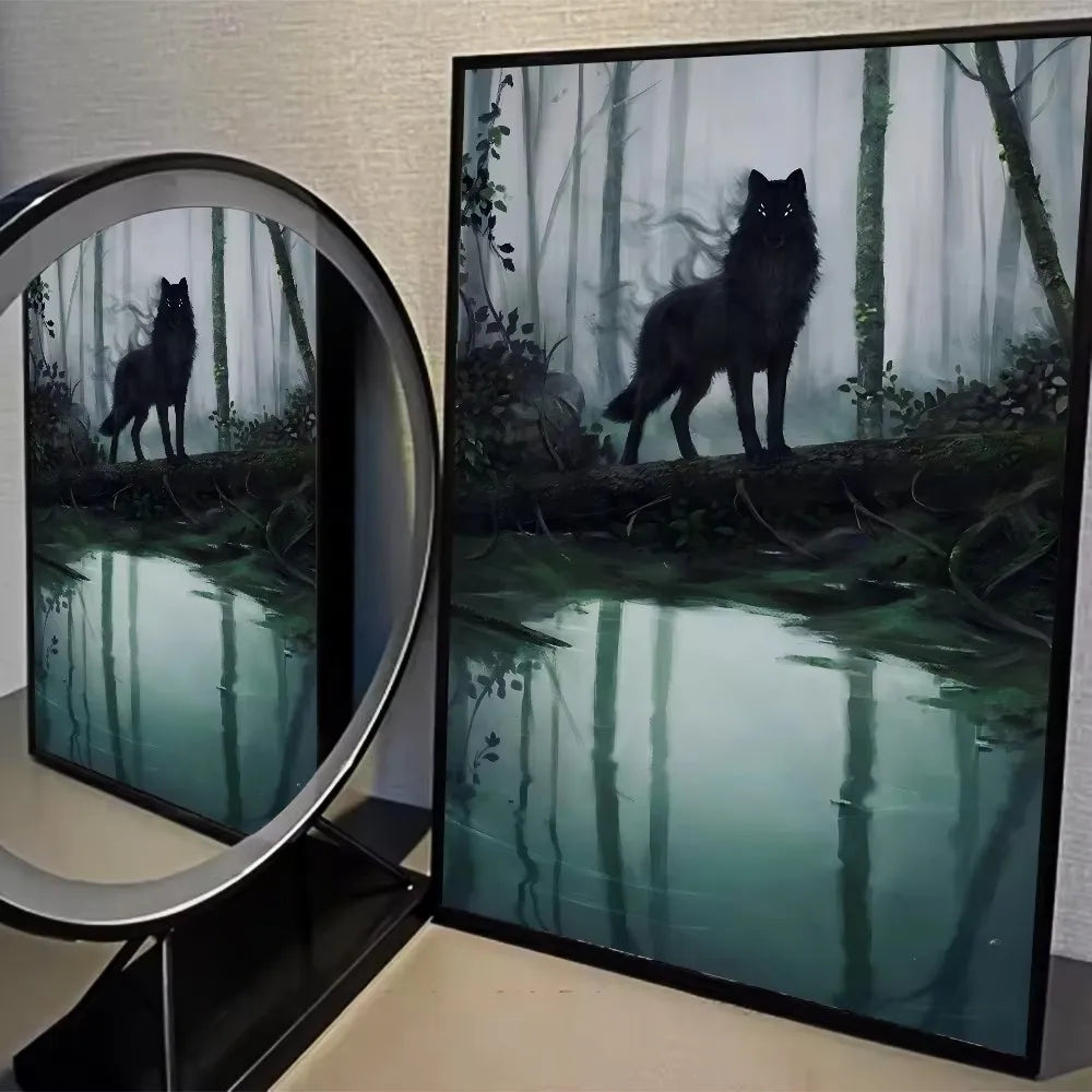 Fantasy Wolf & Crow Canvas Wall Art Poster | Halloween Décor Canvas Wall Art Peaceful Pleasures Health and Wellness ZLH5272 100x150cm No Frame