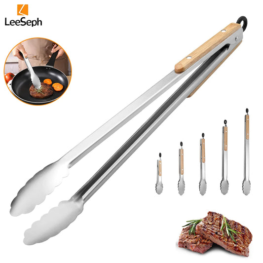 Stainless Steel Cooking Tong with Oak Handle, Barbecue Tong Salad Tong with Locking Ring, Kitchen Gadget for Salad Grilling BBQ Peaceful Pleasures Health and Wellness