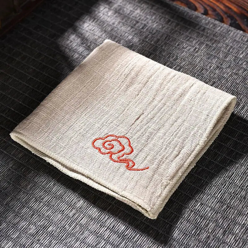 Cotton and linen absorbent tea towel high-end chinoiserie tea table rag thickened tea towel cloth tea set accessories Peaceful Pleasures Health and Wellness Off-white 26x26cm