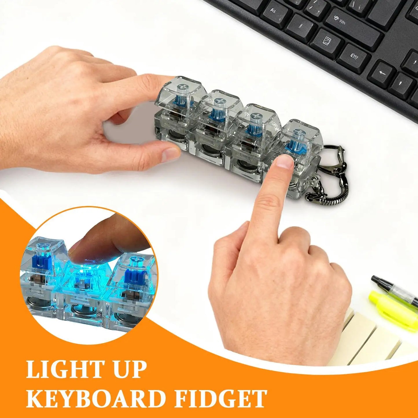 4-Key LED Keyboard Fidget Clicker Keychain | Light-Up Toy