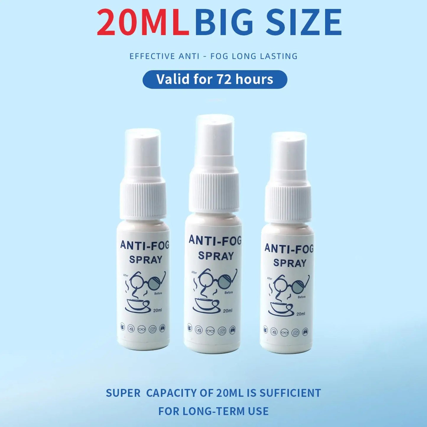 Anti-Fog Spray 20ml – Goggles, Glasses & Windshield Defogger