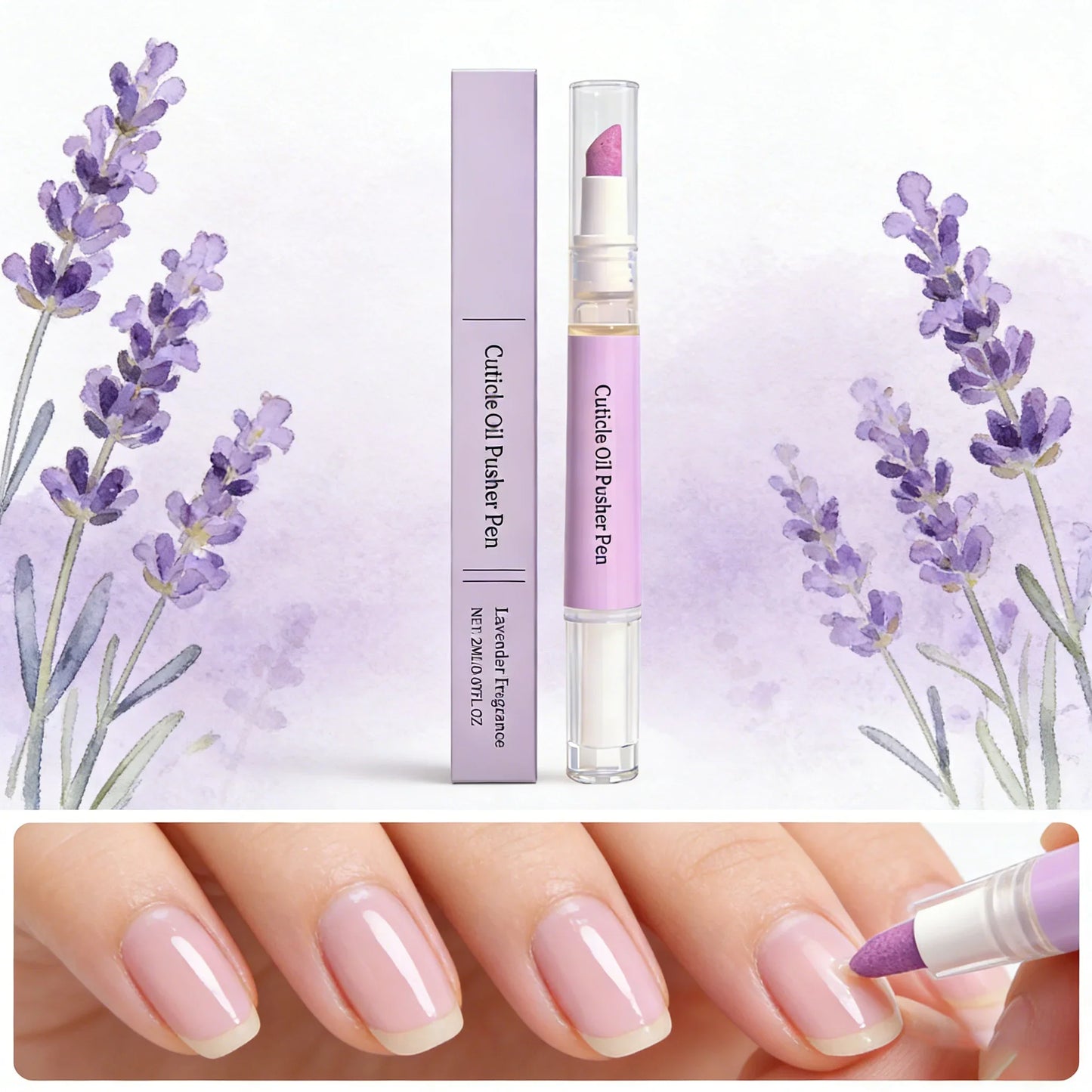 2-in-1 Cuticle Oil Pusher Pen | Lavender Nail Care Tool