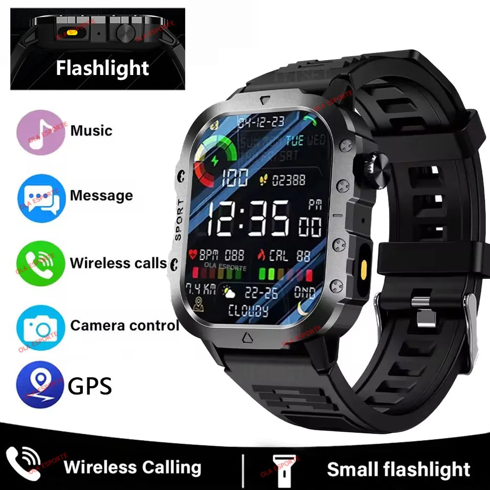 2026 New for Android Military Smart Watch Men IP67 3ATM Outdoor Sports Fitness Tracker Health Monitor 2.01'' BT Calls Smartwatch Peaceful Pleasures Health and Wellness Black