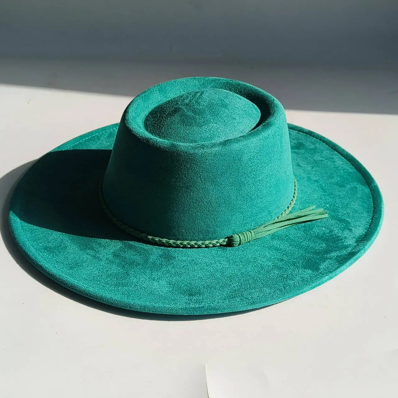 Vegan Suede Fedora Hat | Rhinestone Wide Brim Pork Pie