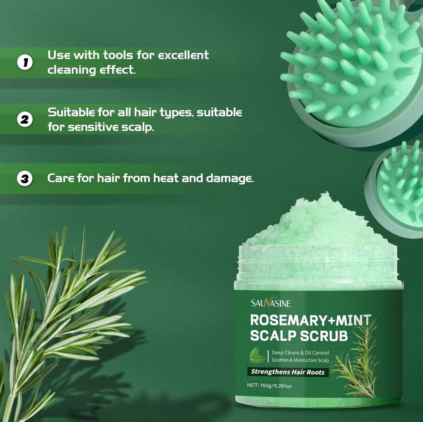 SAUVASINE Rosemary Mint Scalp Scrub | Deep Cleanse 150g