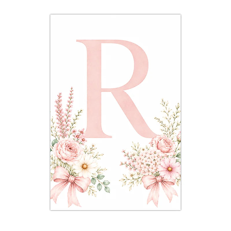 Custom Floral Alphabet Canvas Print | Pink Nursery Wall Art