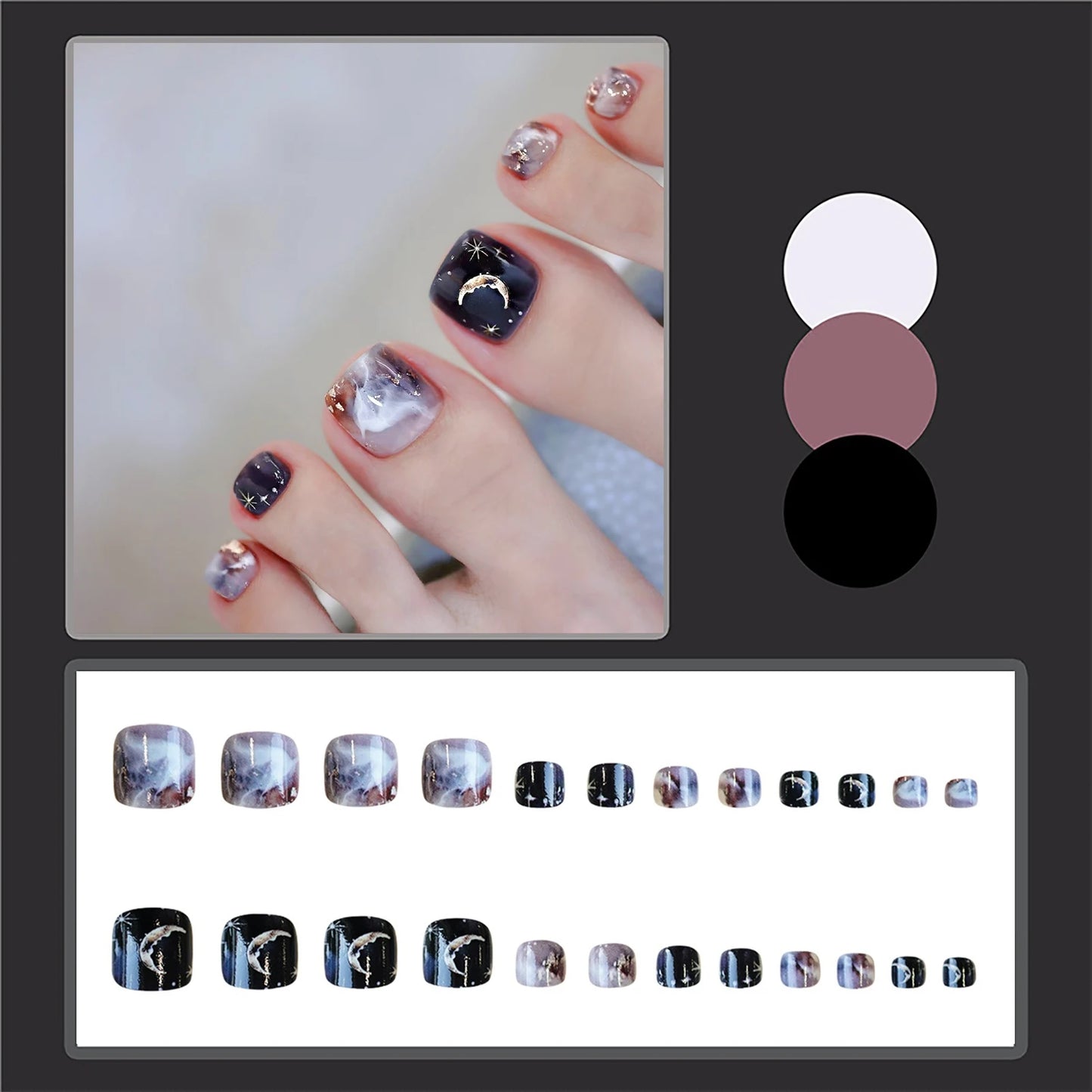 Blue Flash Cat's Eye Toe Nails 24pcs Detachable Ins Style False Feet Nails With Design Women Glitter Fashion Fake Nail Removable Peaceful Pleasures Health and Wellness T2