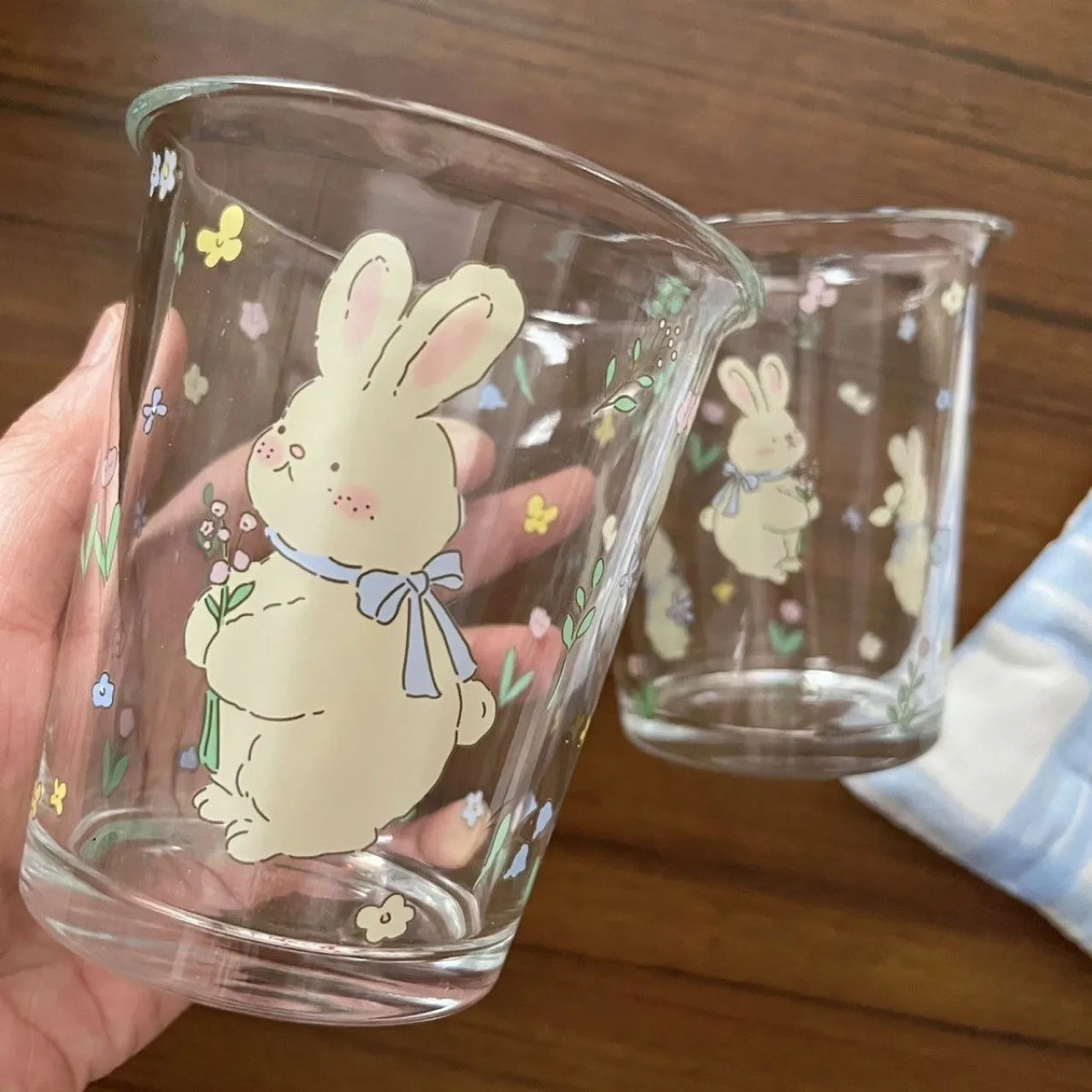 Little Rabbit Glass Cups High Beauty Water Cups Beverage Cups Office Water Cups Home Breakfast Milk Coffee Cup Exquisite Cup New Peaceful Pleasures Health and Wellness With scale 301-400ml
