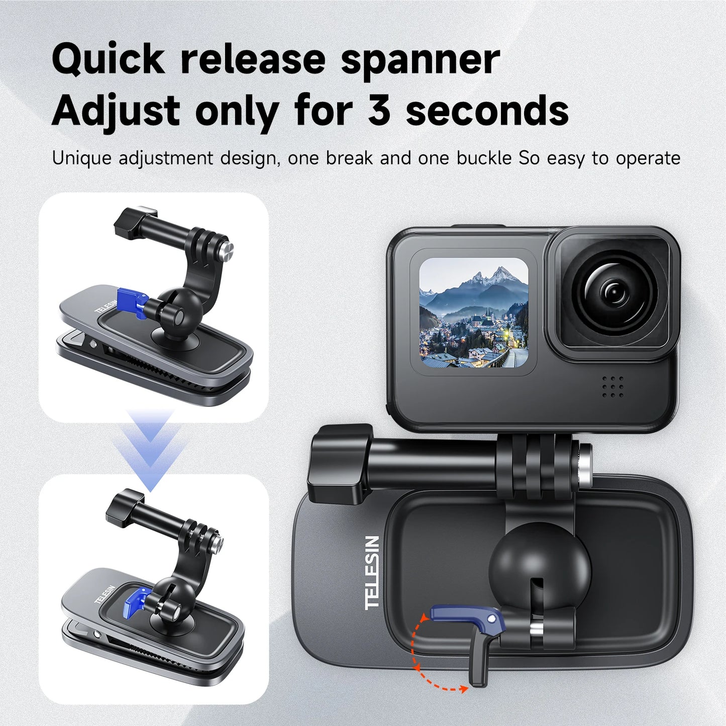 TELESIN 360° Rotation Magnetic Backpack Clip Clamp Mount for GoPro Hero 11 10 9 8 7 6 5 Insta360 DJI Action Camera Accessories Peaceful Pleasures Health and Wellness