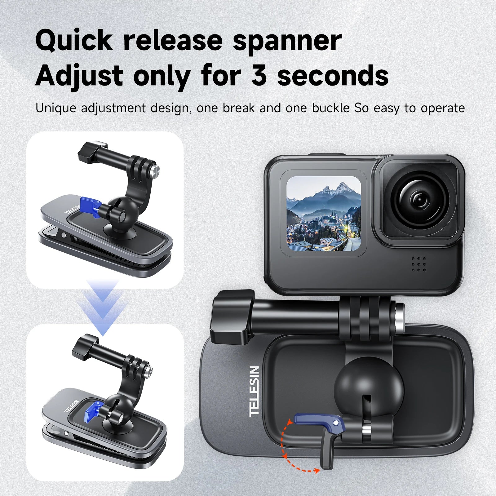 TELESIN 360° Rotation Magnetic Backpack Clip Clamp Mount for GoPro Hero 11 10 9 8 7 6 5 Insta360 DJI Action Camera Accessories Peaceful Pleasures Health and Wellness