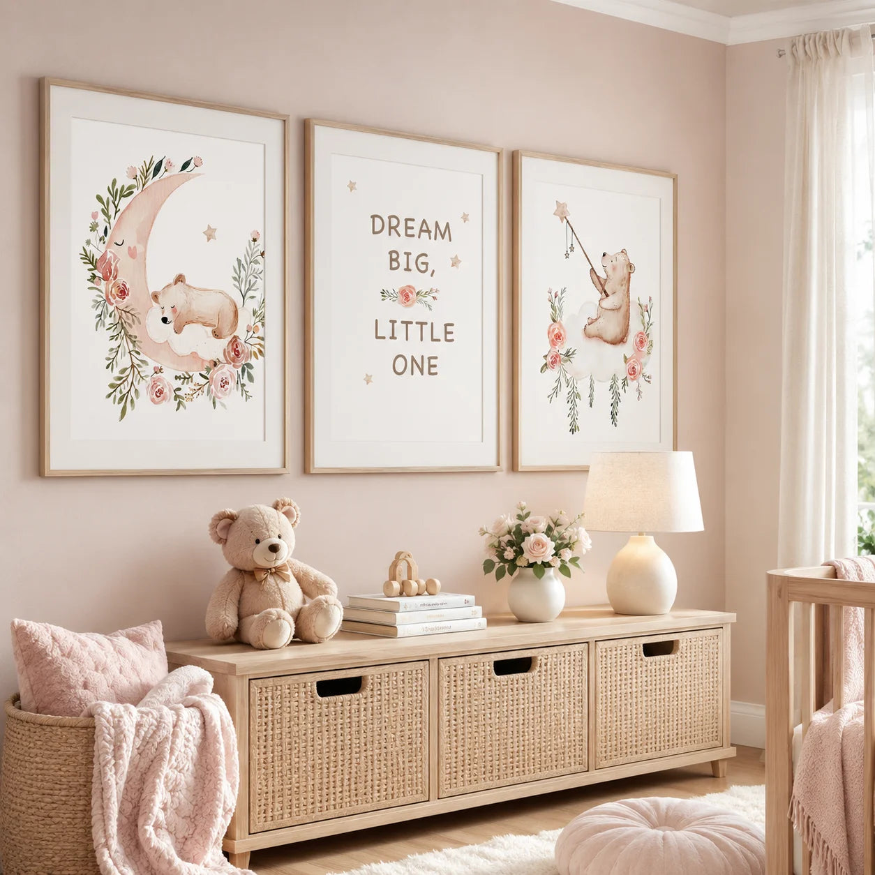 Teddy Bear Moon Nursery Canvas Wall Art | Kids Room Poster Nursery Canvas Print Peaceful Pleasures Health and Wellness